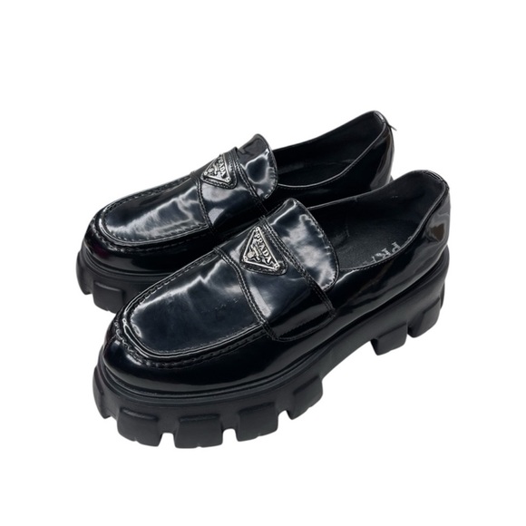 Prada Shoes - Prada Monolith Black Leather Platform Loafers
